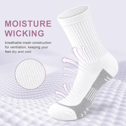 Image of Crew Socks Women Athletic Hiking Running Cushioned Compression Socks 3-5 Pairs