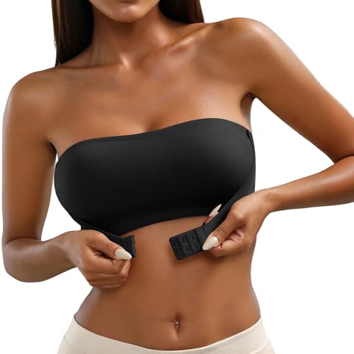Fiohiros Strapless Bra for Women, Silicone Non-Slip Strapless Bra, Front Snap Design Strapless Push up Bra,Lightweight, Breathable Seamless Backless Bra (AU, Alpha, Small, Regular, Regular, Black)