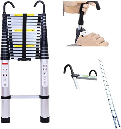 6,2m Aluminium Mehrzweckleiter Teleskopleiter mit Abnehmbarem Haken Ausziehbar Leiter Klappleiter Anti-Rutsch Stufen Multifunktionsleiter Trittleiter 150KG Belastbarkeit