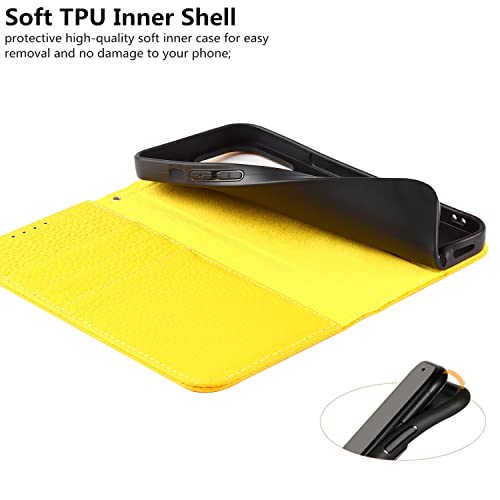 Icovercase For Iphone 14 Pro Max Wallet Case With Credit Card Holder And Wrist Strap, Rfid Blocking Genuine Leather Flip Magnetic Cell Phone Cover Case For Iphone 14 Pro Max 6.7 Inch (Yellow) #TOP6