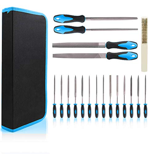 18 Piece Hand File Set High Carbon Steel Files Includes Flat Triangular Round Rasp Half Round File and Needle Files Set with Anti Slip Rubber Handles For Woodwork, Metalwork, Leather,Model - Thumbnail 2