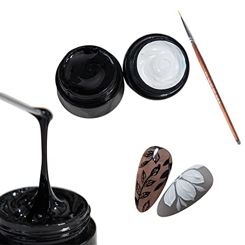 Blanco y Negro, Set para Dibujos Pinturas de Manicura para Uñas Nail Art, Esmaltes de uñas en gel semipermanentes 2pcs 8g para diseño de uñas salón de manicura LED UV, con pincel