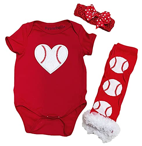 Petitebella Baseball Heart Baby Bodysuit Leg Warmer Nb-18m4