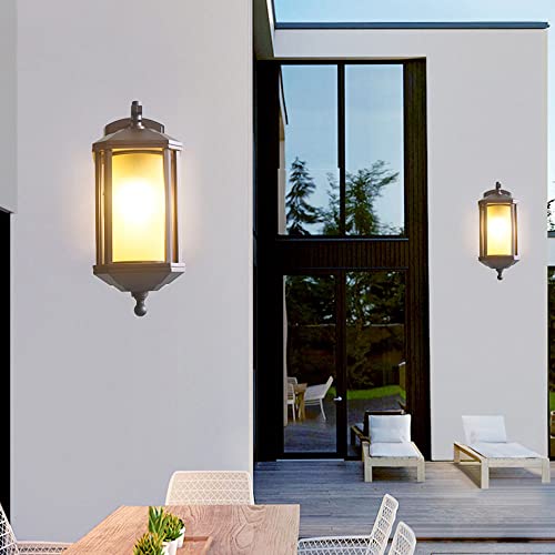 Lanterne murale sur pied E27 design en verre et métal robuste - 5