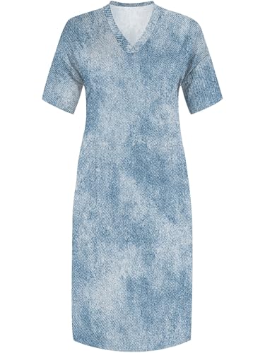Image of SUZONANA Plus Size Denim Print Maxi Dresses for Women Casual V Neck Short Sleeve with Pockets Soft Jean Look Dress XL-6XL