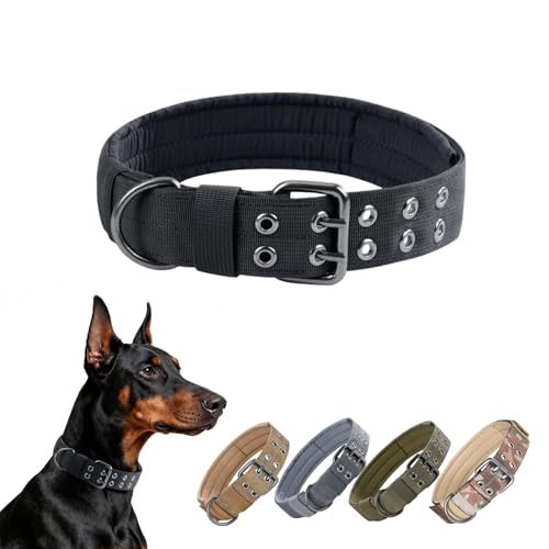 EXCELLENT ELITE SPANKER 1.5" Width Military Dog Collar Adjustable Metal D Ring & Buckle Working Dog Collar for Medium Large Dogs (Black-L)