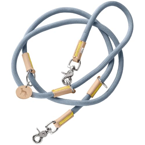 HUNTER Verstellbare Hundeführleine Malia, Farbe: taubenblau/Natur, geschmeidiges Tau & Robustes Leder, 3-Fach verstellbar, leicht, strapazierfähig, moderner Look, Made in Germany, Größe: 10/200