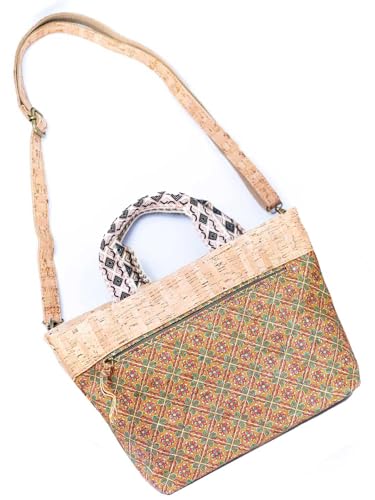 Portuguese Cork Tote Bag with Floral Design, 14W x 9.5H inches, Natural Cork Material, Adjustable Shoulder Strap3