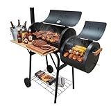Bluelander Asador, Asador para Carbón Premium, 114 cm * 104 cm * 53 cm, Tipo Barril con Llantas Transportadoras,...