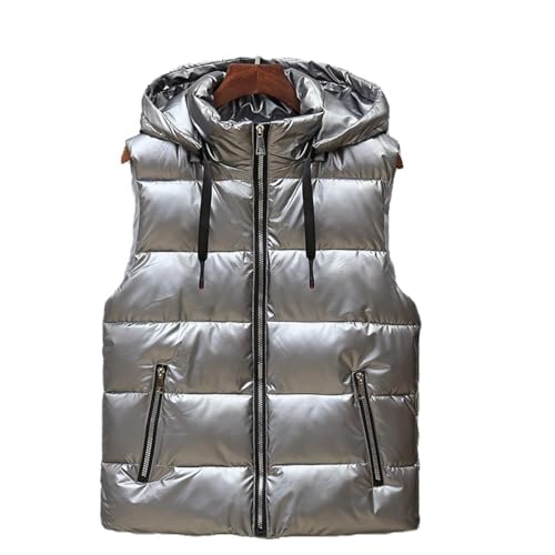 Doudoune d'hiver pour femme contre le froid gilet sans manches chaud avec poche intérieure gris