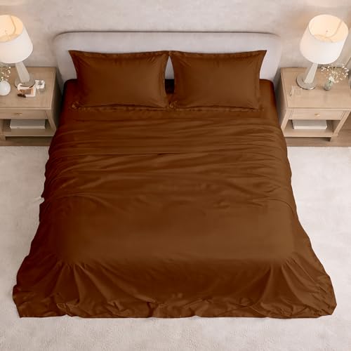 Image of Filbert Satin Bedsheet with 2 Pillow Covers | 90x100 in |300 TC | Midnight Luxe Satin Dreams Collection for Double Bed | UltraSatin Premium Bedding Set | Chocolate