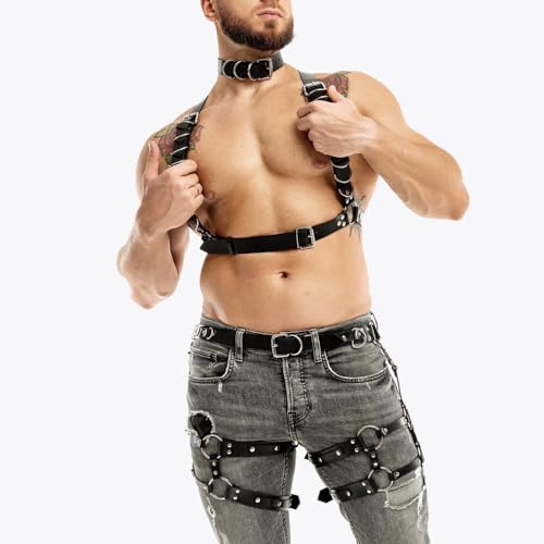 Men's Leg Harness Choker PU Leather Suspenders Shoulder Belt Strap Adjustable Buckle Cosplay Chest Garter Belt2