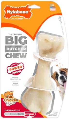 Nylabone Power Chew Butcher Bone Dog Chew Toy, Chicken Flavor, XX...