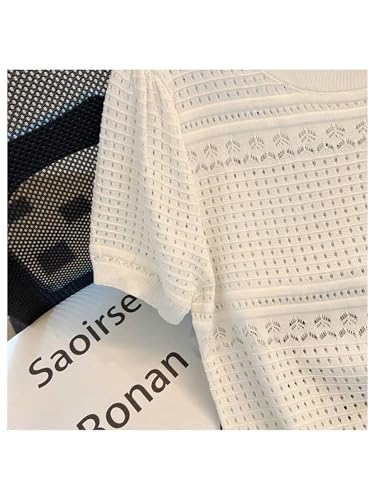 Verdusa Women's Hollow Out Sweater Knit Crew Neck Short Sleeve Lightweight Pullover Tops4