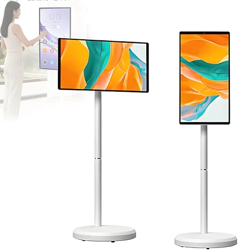 VsyPtyc Televisor portátil Inteligente FHD de 21,5 Pulgadas con Ruedas, batería integrada de 4 a 6 Horas, rotación Completa, Pantalla táctil 1080P, Monitor con operativo Android 12 8+128G