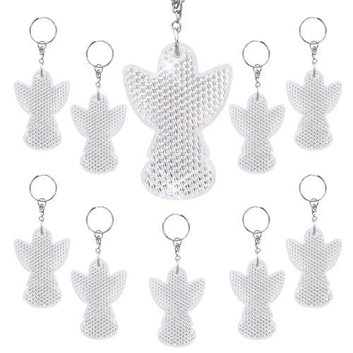 LAMEK 10 Stück Schutzengel Anhänger Reflektor Engel Schlüsselanhänger Acryl Glücksbringer Reflektierenden Schmuck Engel Geschenk für Rucksack Fahrrad zur Einshculung Geburtstag Weihnachten