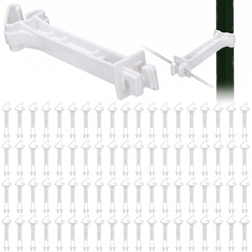 Image of Pangda 200 Pcs 5 inch Snap Type Insulator Electric Fence T Post Insulators Extended Snug Fitting T Post Electric Fence Wire Clips for Agricultural and Ranchers (White)