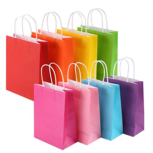 MUKOSEL 32 Piece Kraft Paper Party Favor Bags, 8 Colors Gift Bags Bulk with Handles for Wedding, Baby Shower, Birthday, Gifts, Shopping and Party Supplies (Small 8.6 x 6.3 x 3.1 Inch)