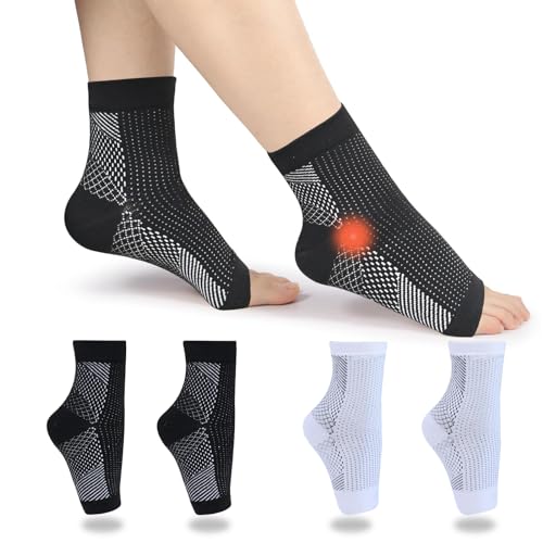 MILAIUN Lot de 4 paires de chaussettes pour fasciite plantaire, bandage de compression de la cheville, bandage de cheville pour homme et femme, chevillères pour arthrite, entorse de la cheville,