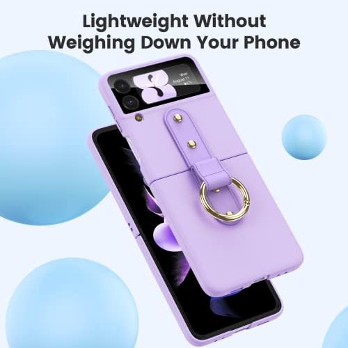 HWeggo Case for Samsung Galaxy Z Flip 3 Cover,Ultra Thin Hard PC Samsung Z Flip 3 Case with Outer Screen Protector and Ring,Shockproof Lightweight Protective Case(Purple)