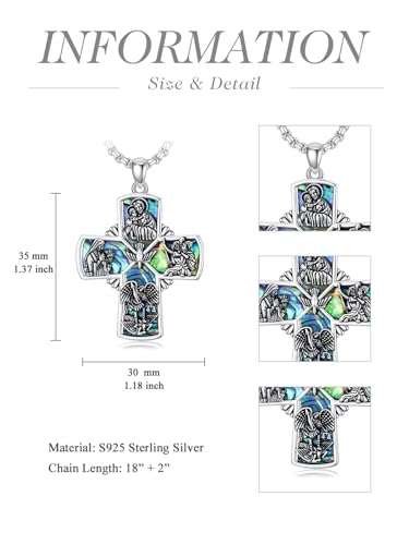 Patron Saint Necklace S925 Sterling Silver Four Way Cross Necklace St Michael/St Christopher/St Benedict/St Joseph/St Francis Pendant, Religious Protection Necklace for Men Women Birthday Father's Day Anniversary4