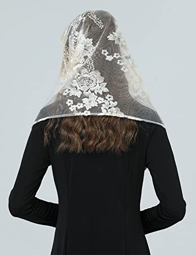 BEAUTELICATE 1st Communion Veil Catholic Mantilla Chapel Church Veil Easter Latin Mass Head Covering Champagne Gold