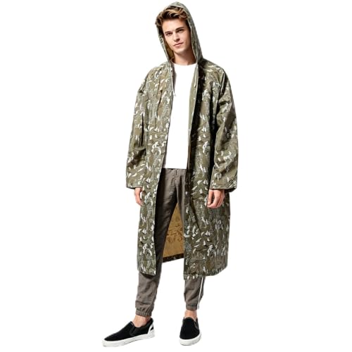 Pabbyeey Poncho de Pluie Homme avec Capuche, Imperméable EVA Léger et Fin, Cape de Pluie Réutilisable Camouflage, Protection Coupe-Vent pour Randonnée, Camping, Voyage et Activités Extérieures