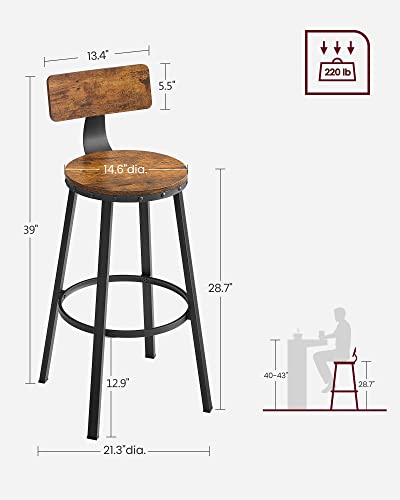 Vasagle Bar Stools Set Of 2, 28.7 Inches Barstools With Back, Counter Stools Bar Chairs With Backrest, Steel Frame, Easy Assembly, Industrial, Rustic Brown And Black Ulbc026B01V1 #TOP2