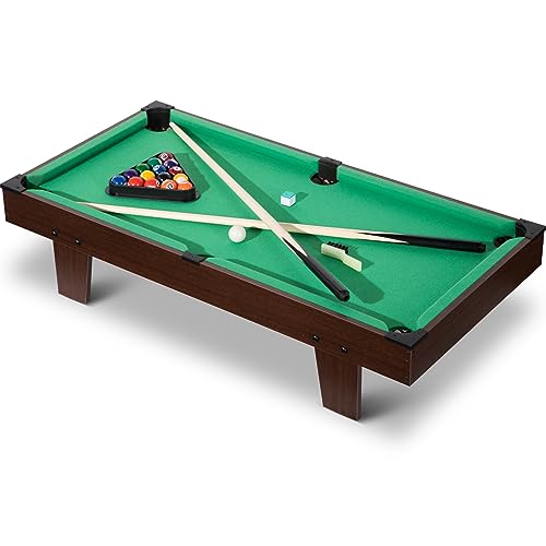 36" Mini Pool Table & Billiard Set, Portable Billiards Game, Small Tabletop Pool Set Includes Balls, Sticks, Chalk, Brush & Triangle for Family (Dark Brown)