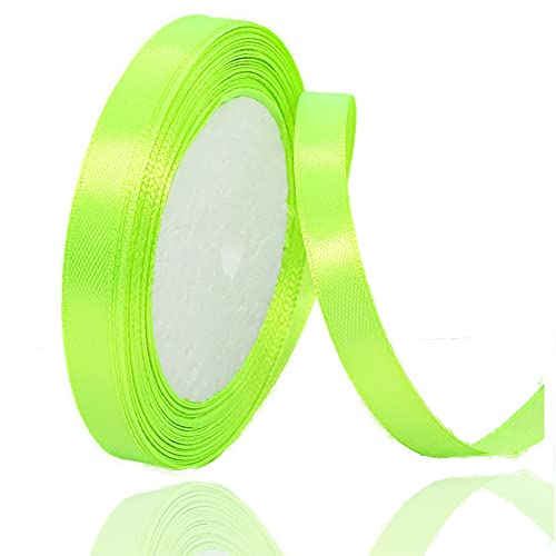 Cinta de satén Verde Neón 10 mm x 23 metros, Cinta de Raso Satén Para el embalaje de regalos, Globos, Artesanías de bricolaje, Decoración de pastel, Ramos, fiestas nupciales y Navidad