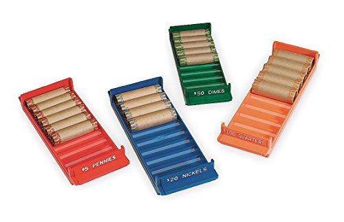 MMF Industries Porta-Count Rolled Coin Storage 4 Tray Set, Color-Coded Thermoplastic, Assorted Colors (212080000)