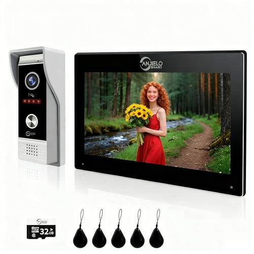 Wired Smart Video Intercom System - 1080p Doorbell Camera, 7-inch Touchscreen, 3-in-1 Unlocking, TUYA WiFi Door Phone Kit, Black