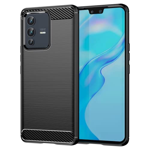 Image of NPRC Hybrid Ultra Slim Protective Case TPU Non-Slip Carbon Fiber Texture Shockproof Case Cover for Vivo V23 pro - Black