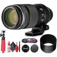 عدسة Olympus M.Zuiko Digital ED 100-400mm f/5-6.3 هي عدسة V315070BU000 تتضمن مجموعة فلتر مكونة من 3 قطع، وحامل ثلاثي مرن، وحافظ غطاء، ومجموعة تنظيف كاملة