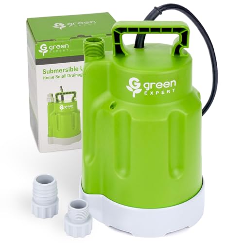 Green Expert 1/4HP Submersible Sump Pump 25-Foot Long Power Cord High Flow 1800GPH for Fast Water Removal Easy to Use in Pool Hot Tub Flooded House Drainage Household Drain Pump Suit to Garden Hoses