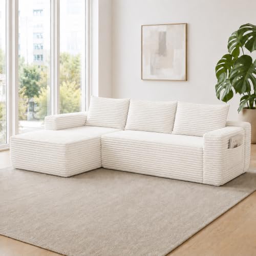 Image of 96 inch Boneless Couch, Modular L-Shaped Cloud Sectional Sofa, White