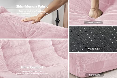 Image of Bean Bag 3-Seater Chair Big Sofa Beanbag Chair for Adults Fireside Chair Bean Bag Lounger with Memory Foam Filled for Home,Apartment or Gaming Venue(Pink Plush)