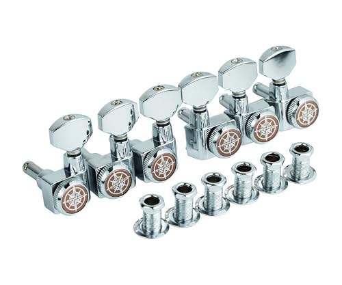 Image of Guyker Guitar Locking Tuners(3 Right + 3 Left Handed), 1:18 Lock String 6 In-line Tuning Key Pegs Machine Heads for Folk Classical Acoustic Electric Guitar - GK434, Chrome