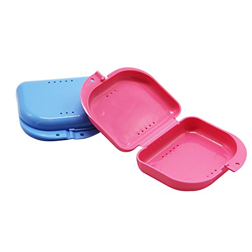 MorTime 2PCS Mouthguard Denture Storage Case Container,Blue & Pink