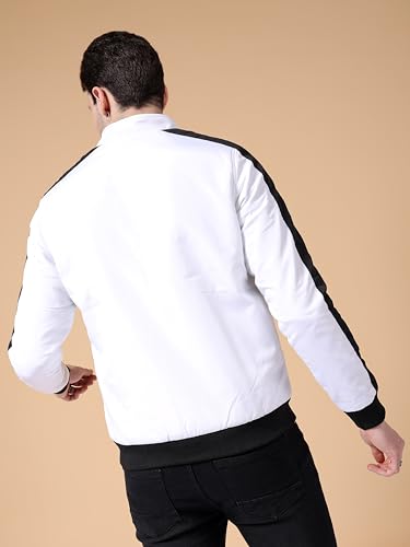 Image of The Indian Garage Co Men White Regular Fit Colourblocked Bomber Jacket
