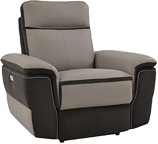 Homelegance Laertes Two-Tone Power Reclining Chair Top Grain Leather Fabric Match, Light Grey