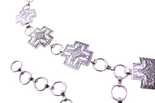 Western Small Square Metal-Etched Cross Chain Belt No. 212