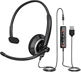 awatrue USB Headset with Microphone for PC - Lightweight Single-Ear Computer Headset, Crystal Clear Sound & Comfort Fit, Flexible Steel Headband (3.5mm+USB)