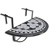 vidaXL Mesa Colgante de Balcón de Mosaico Semicircular Color Negro y Blanco