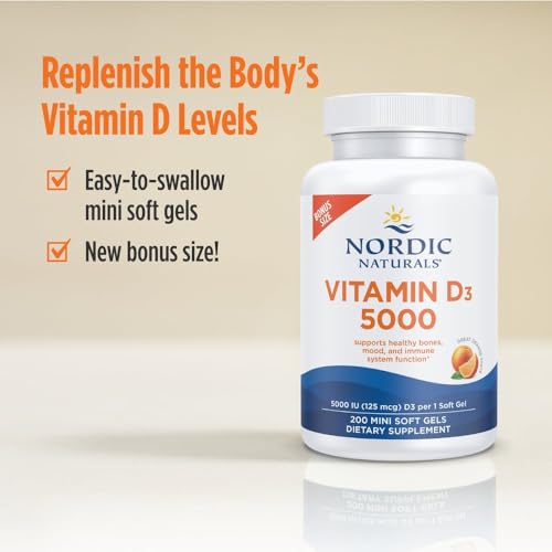 Nordic Naturals Vitamin D3 5000 IU, Non-GMO, Orange - 200 Mini Softgels - image 3