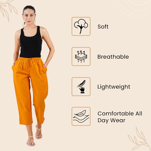 Image of Happy Bunny Parallel Pants for Women 100% Cotton Ankle Length Trousers Regular Fit with Elastic Drawstring Stylish & Pockets Casual Formal Wear for Office & Home
