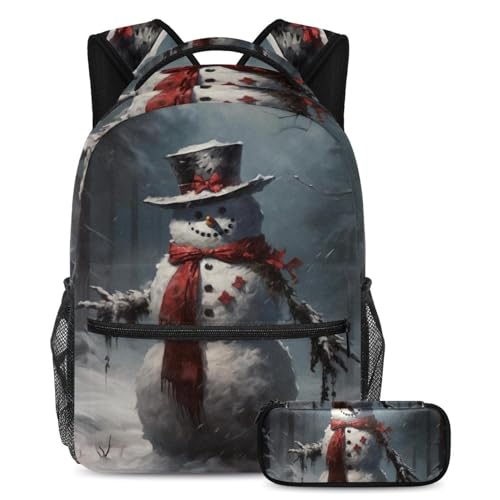 Cartable bonhomme de neige Noël avec trousse sac à dos scolaire ado multicolore
