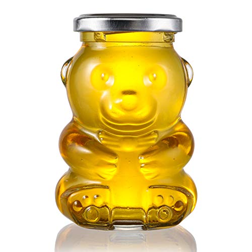 image for Bekith 12 Pack 12 oz Glass Honey Bear Jar with Silver Lids for Jam, We