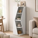 Furevol Corner Bookcase, Stackable 2-in-1 Bookshelf, Book Shelf with Display Shelf, 16.1 x 16.1 x 49.1, for Bedroom, Living Room, Home Office, White