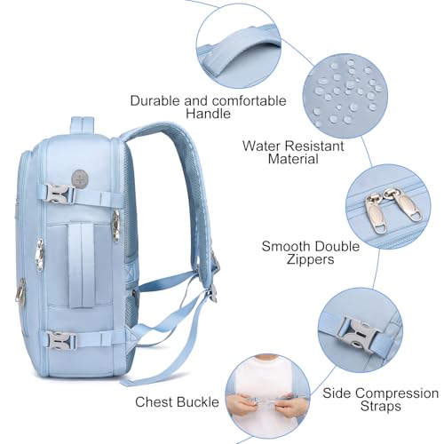 Image of EZUOLA Travel Backpack for Men Women,Carry On Backpack Airline Approved,Backpack for College Essentials with 15.6inch Laptop Compartment, Lightweight Work Back pack for Weekend Business,Gifts Blue